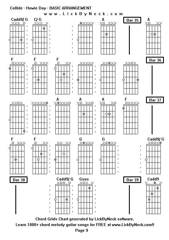 Chord Grids Chart of chord melody fingerstyle guitar song-Collide - Howie Day - BASIC ARRANGEMENT,generated by LickByNeck software.